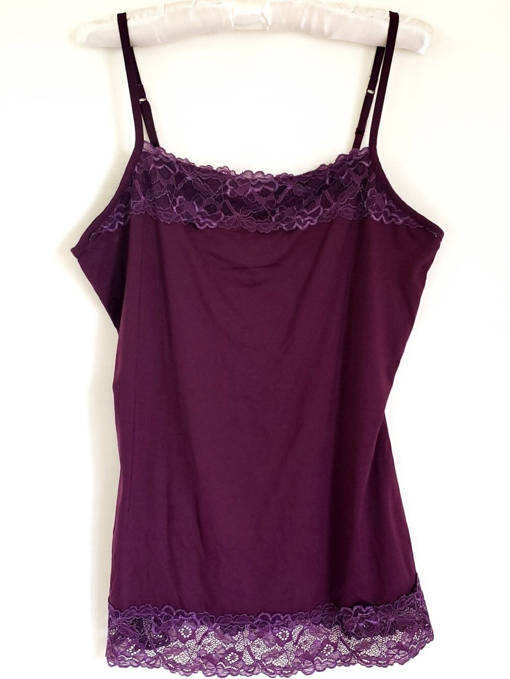 Vintage Y2K Jewel Tone Dark Purple lace trim long cami Camisole Tank Top Fairy L
